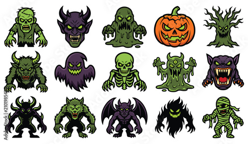 Foto Halloween Zombie Monster Collection Vector Set