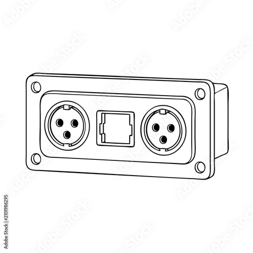 Electrical power outlet with connectors. Industrial power socket.