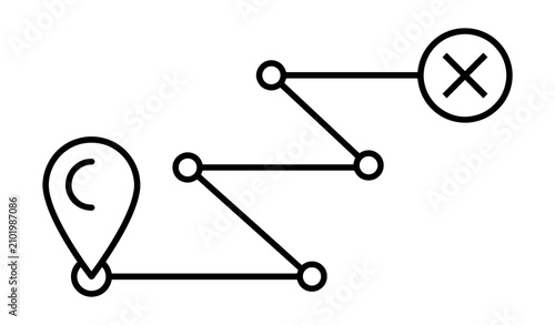 Konstfotografi Simple path route icon with origin and destination navigation direction location