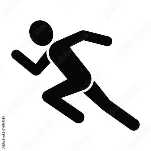 Fotografie Black silhouette of a person running quickly to the left on white background
