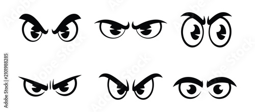 Schilderij op canvas Cartoon Eyes Collection: A compilation of six distinct pairs of animated eyes, each conveying a unique emotion from fierce intensity to playful curiosity