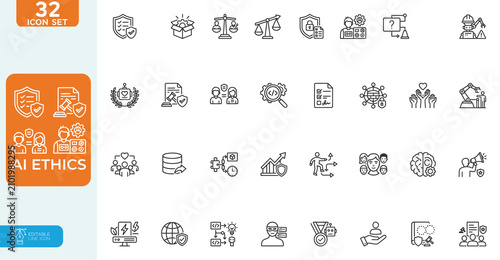 Quadro su tela AI Ethics Vector illustration line editable Icons set