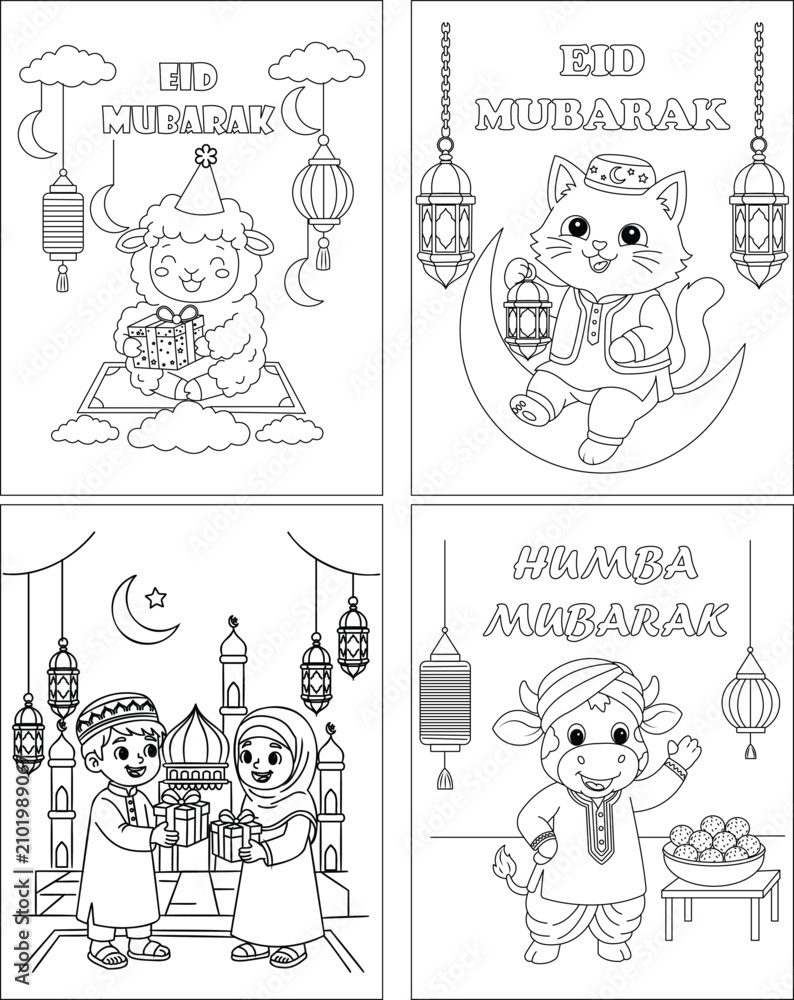 Fototapeta premium very cute Eid Mubarak coloring page for kids