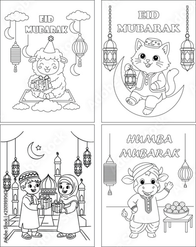 very cute  Eid Mubarak coloring page for kids