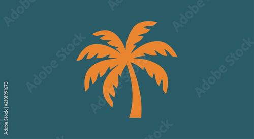 Bild auf Leinwand Minimalist orange palm tree icon on teal background.