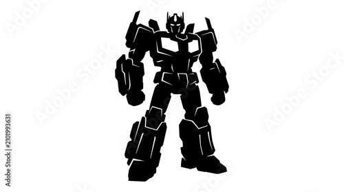 Robot Silhouette Against White Background Minimalist Design