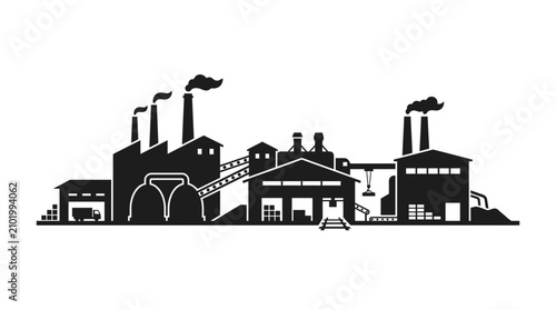 Photography Factory Silhouette With Smokestacks Against A White Background