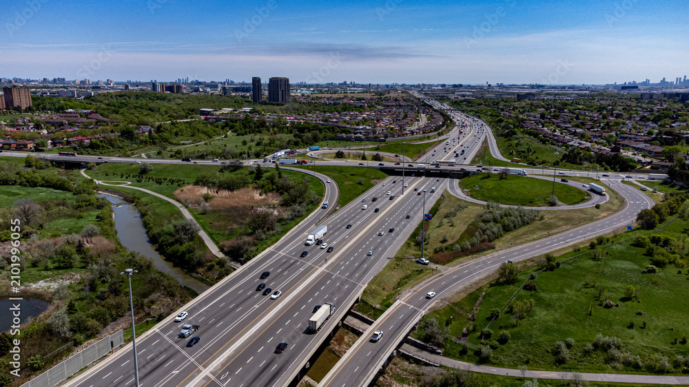 Fototapeta premium Aerial view of Highway 427 interchange in Ontario.