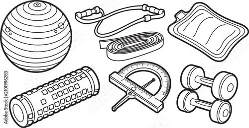 Canvastavla Collection of fitness and rehabilitation equipment icons featuring exercise ball