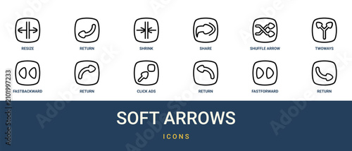 Bild auf Leinwand Set of 12 outline web Soft Arrows icons such as return, fastforward, return, cli