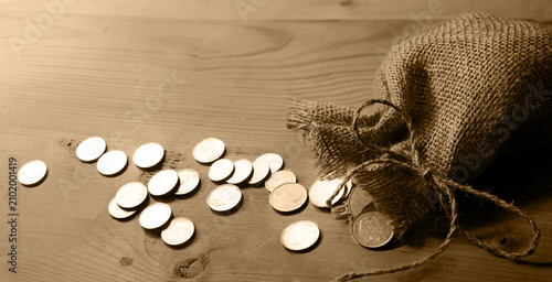 Photography Silver coins in the bag