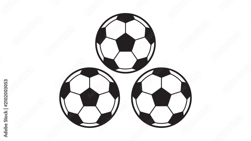 Fototapeta premium Three Stylized Soccer Ball Graphics in a Triangular Layout