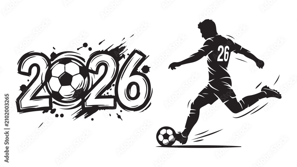 Fototapeta premium Soccer Player Silhouette with 2026 World Championship Text