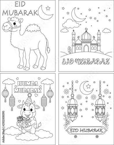 Very cute Eid Mubarak coloring page for kids