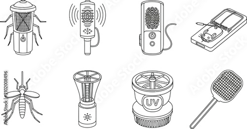 Tableau sur toile Collection of pest control devices and symbols including insect traps mosquito r
