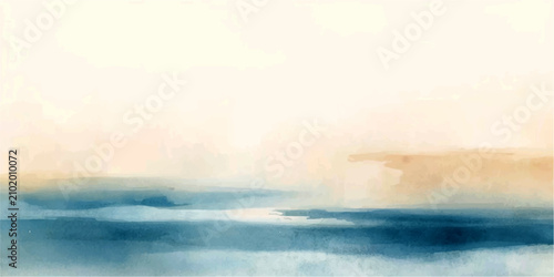 Foto Abstract Water Reflections A serene, abstract watercolor painting depicts soft, ethereal reflections of muted blues and ochre tones, evoking a sense of calm and tranquility