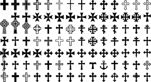 Foto Large collection of christian cross icons including catholic orthodox celtic and