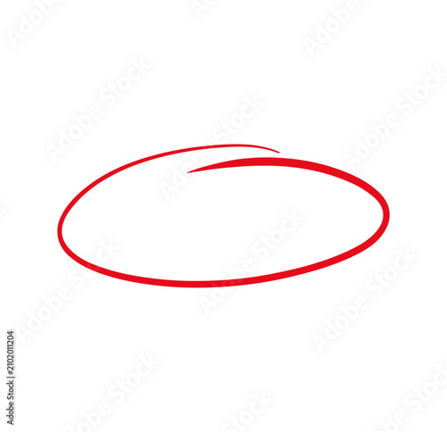 Red oval highlighter mark hand drawn circle for emphasis isolated on white background