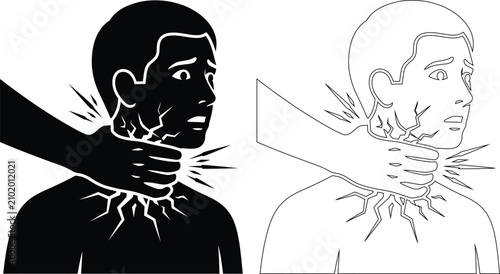 Foto Conceptual icon depicting someone choking with suffocation violence strangle dis