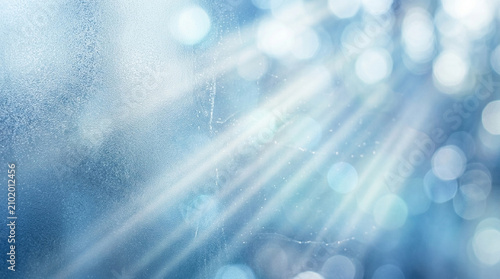 Blue Bokeh Lights Background with Glass Texture