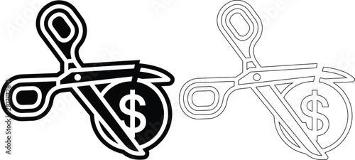 фотографія Scissors cutting dollar coin icon representing cost reduction with scissors redu