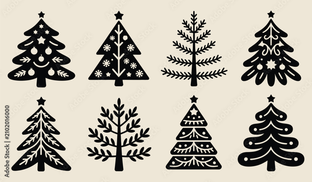 Obraz premium Christmas tree silhouettes and festive holiday icon