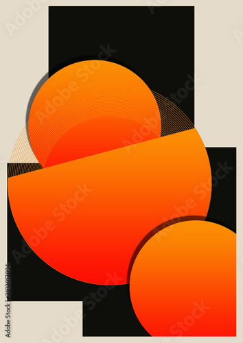 Konstfotografi Orange circular shapes with radiating lines a modern vector illustration circles