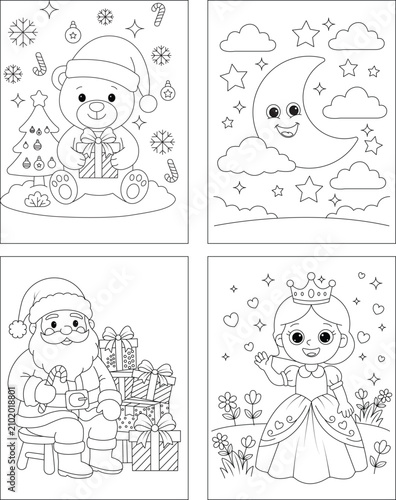Very cute Christmas coloring page , 4 in one coloring page package