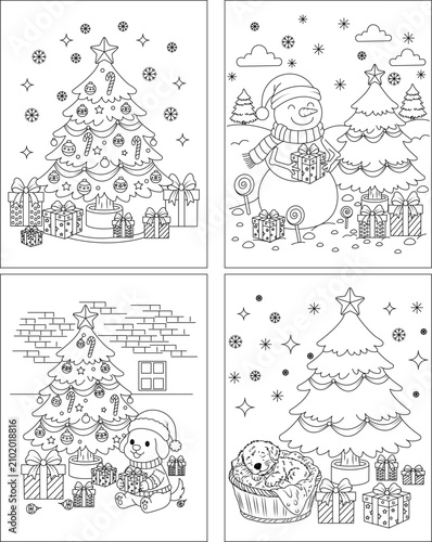 Very cute Christmas coloring page , 4 in one coloring page package
