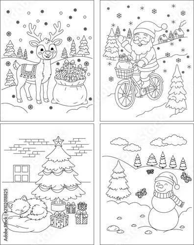 Very cute Christmas coloring page , 4 in one coloring page package
