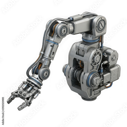 Close-up of industrial robotic arm with mechanical gripper