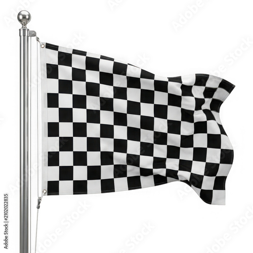 Checkered black and white race flag waving
