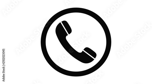 Tableau sur toile Telephone handset icon in a black circle flat silhouette