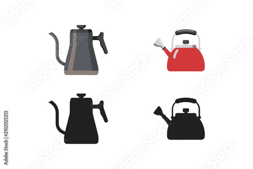 Photography Set of tea kettles and water boilers featuring gooseneck and traditional with ma