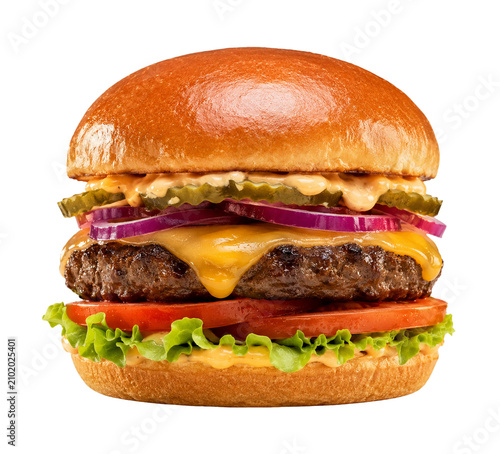 Gourmet cheeseburger isolated PNG transparent background