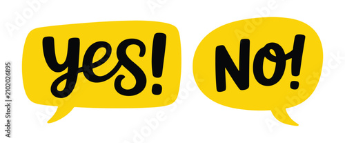 Фотография Yes or No Decision: Two speech bubbles, one with yes! and the other with No!, symbolize decision-making and choice