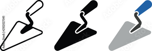 Masonry trowel icons showing building and construction tools for bricklaying, plastering, cement work, home renovation and repair tasks