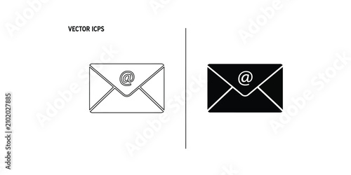 Bild auf Leinwand Email icon graphic with at symbol in outline and solid black styles on white bac