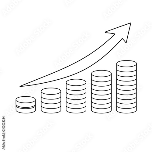 business graph with arrow  vector outline style design