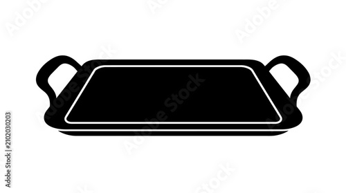Rectangular tray with handles black silhouette on a white background
