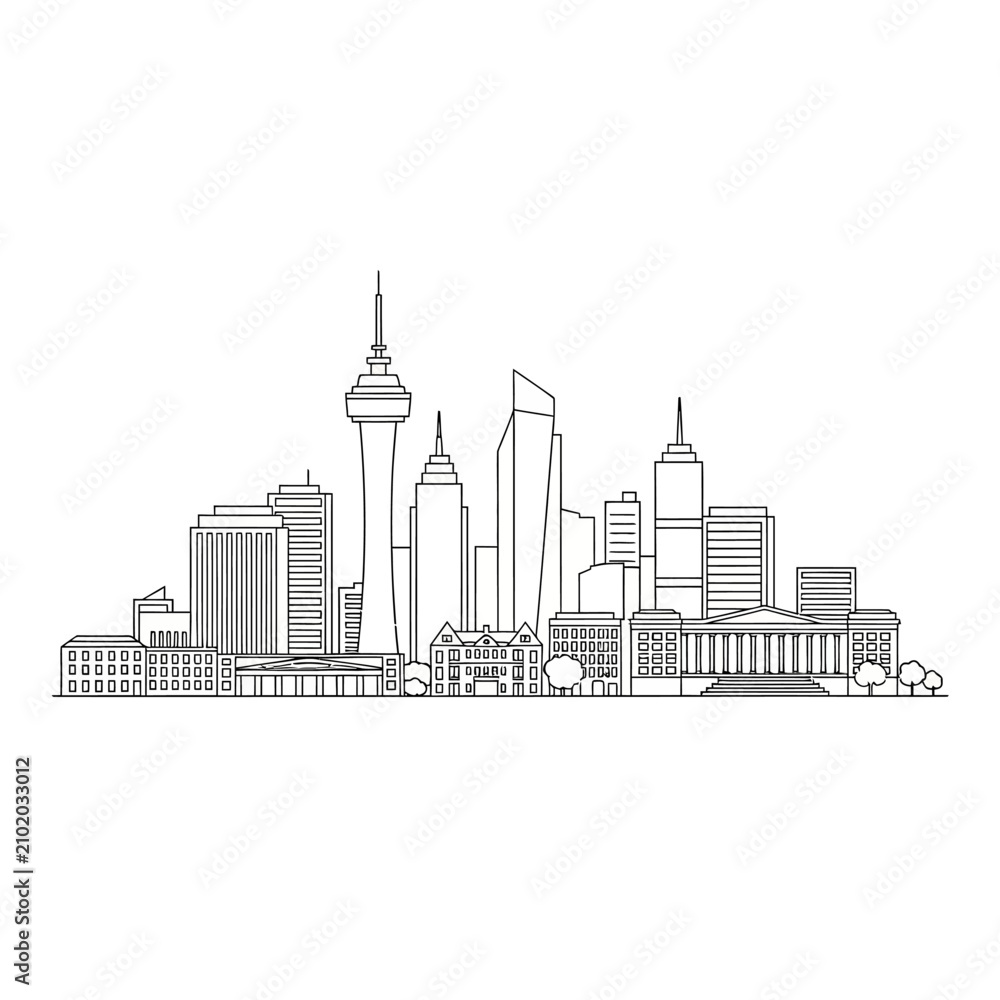 Fototapeta premium Minimalist Calgary City Skyline Outline Drawing.