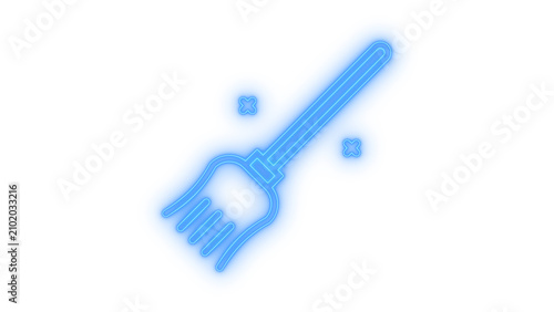 Photography Colorful neon magic broom icon for cleaning or wizardry isolated on transparent
