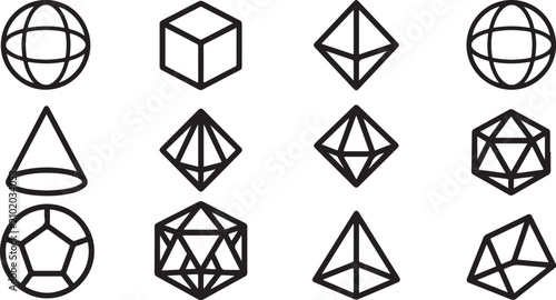 Photos Set of geometric platonic solid shapes illustration