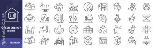 Bild auf Leinwand Green energy icon set. Editable line icons. Vector illustration.