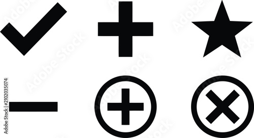 Tableau sur toile Set of black flat icons including check mark plus sign star minus sign and cross