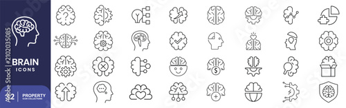 Photos Brain icon set. Editable line icons. Vector illustration.