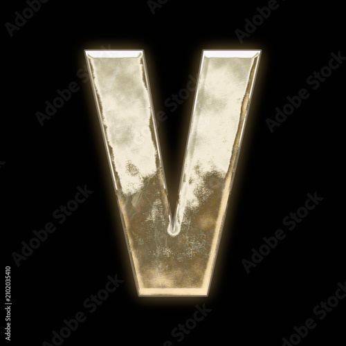 Canvas Print Golden metallic letter 'V' on a black background, glowing effect.