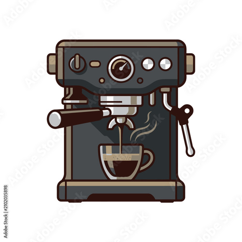 Modern espresso machine brewing coffee into a mug.