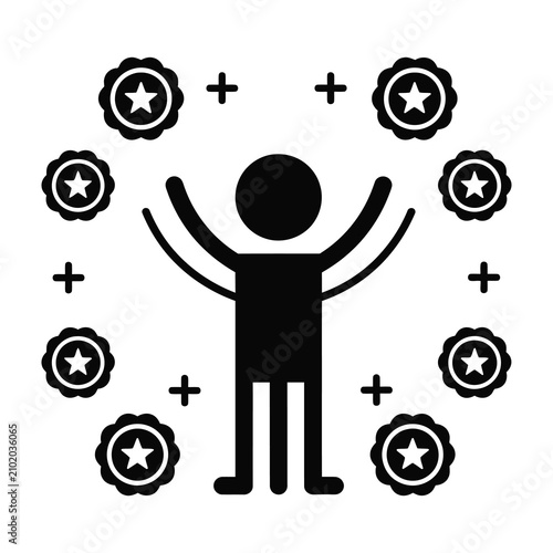 Billede på lærred Person surrounded by stars and plus signs feeling successful and happy