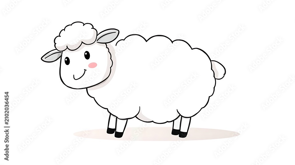 Obraz premium Hand-drawn sketch, cute cartoon sheep.